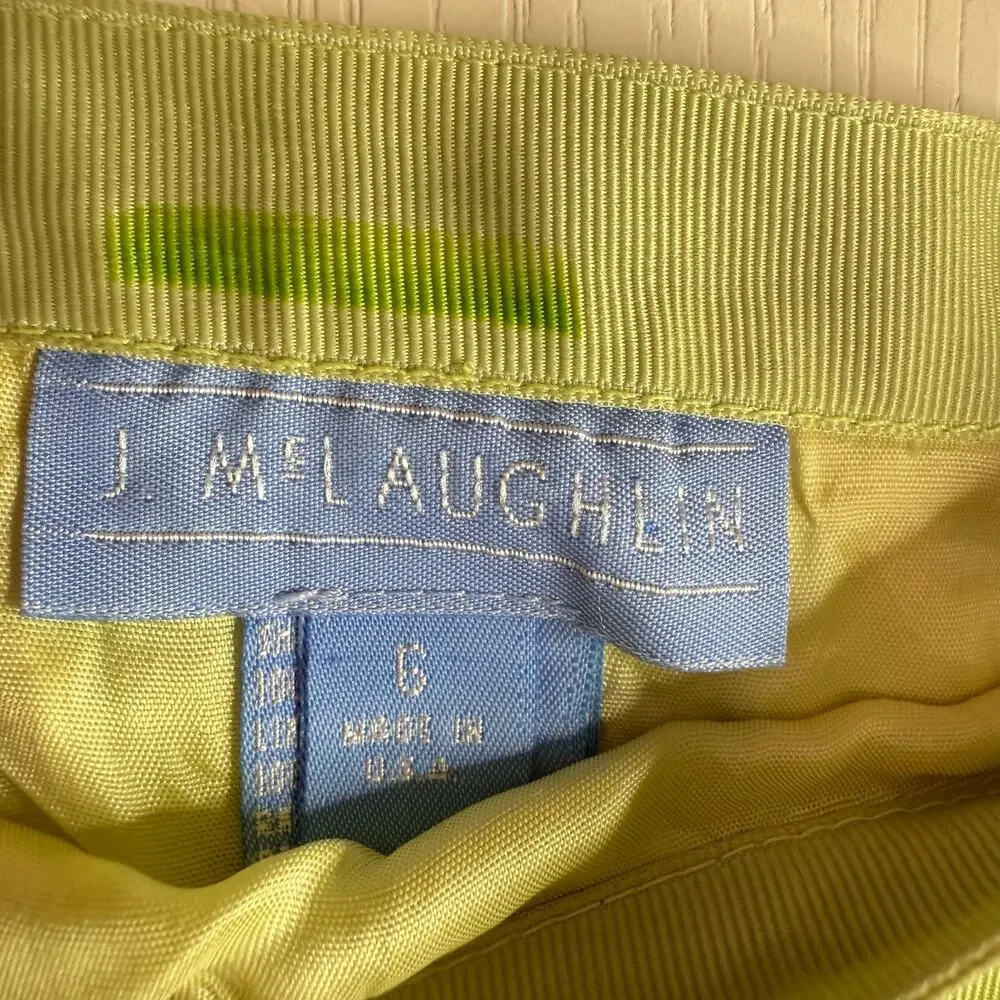 J. McLaughlin 100% Silk Pleated Mini Skirt Green Women 6 Lined‎ Chain Print